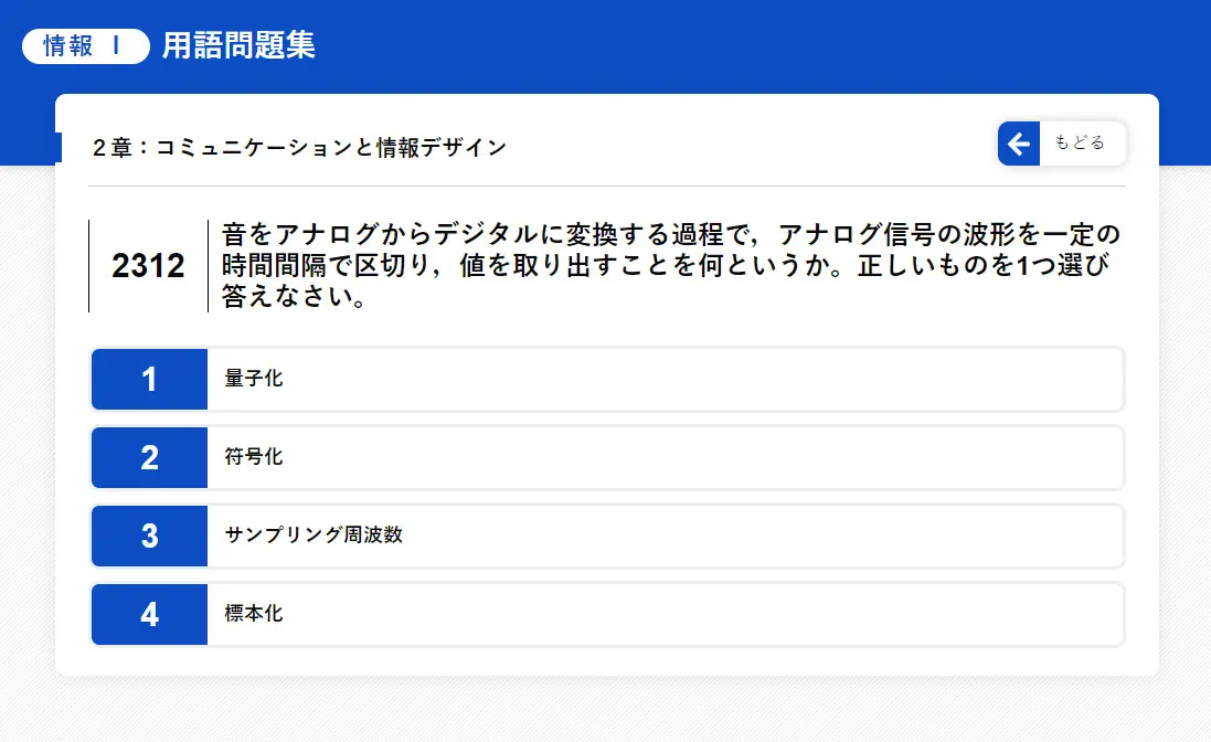 用語問題集の例　スマートフォンでも動作するので、通学途中の電車の中でも取り組めます。