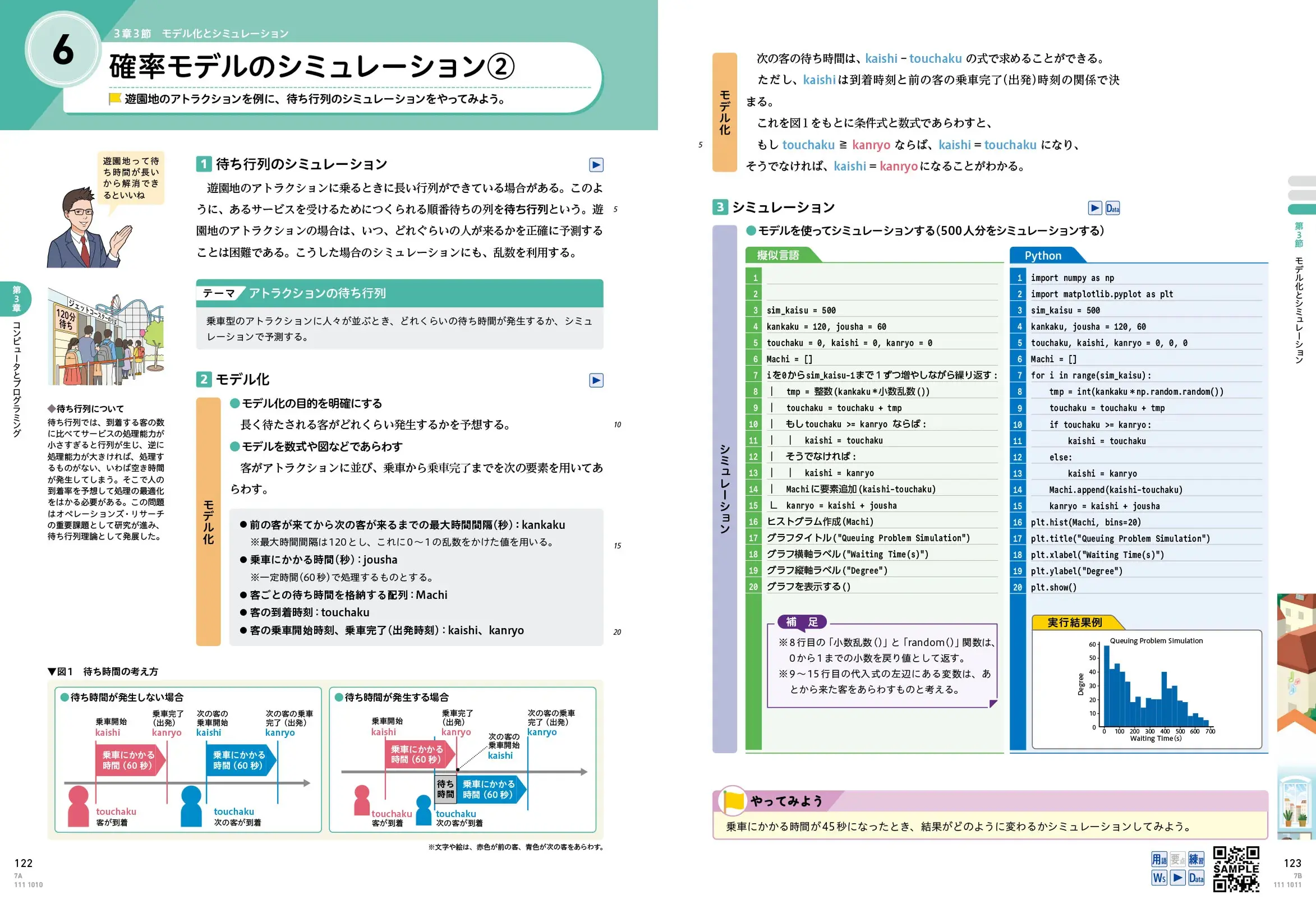 P.122・123　確率モデルのシミュレーション②（アトラクションの待ち行列）