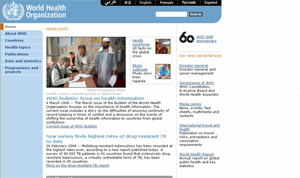世界保健機構のトップページ