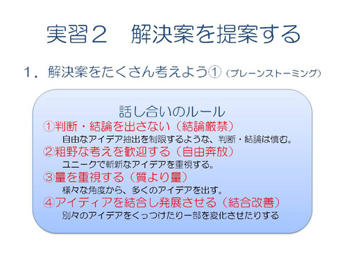 図４　授業で示したブレーンストーミングのルール