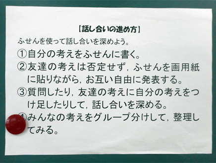 多様な考え方を生かすためのグループ活動（「ふせん」を使った話し合い活動）の実践（第2学年）